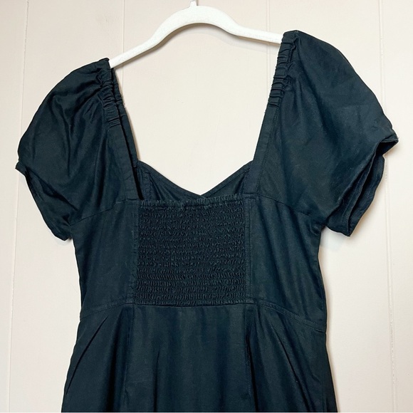Madewell Linen Cotton Puff Sleeve Mini Dress 4 black minimalist button front - Picture 6 of 13